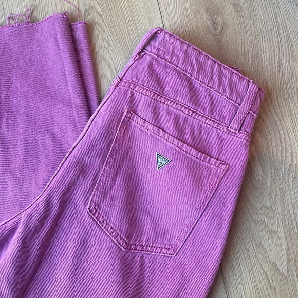 Guess | High Waisted Pink Flare Leg Raw Hem Denim Jeans 27 - Picture 8 of 11
